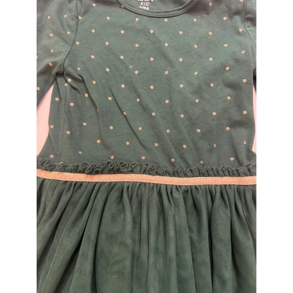 Carter's‎ Tutu Dress Kids Size 8 Green Gold Polka Dot Tulle Tiered Holiday